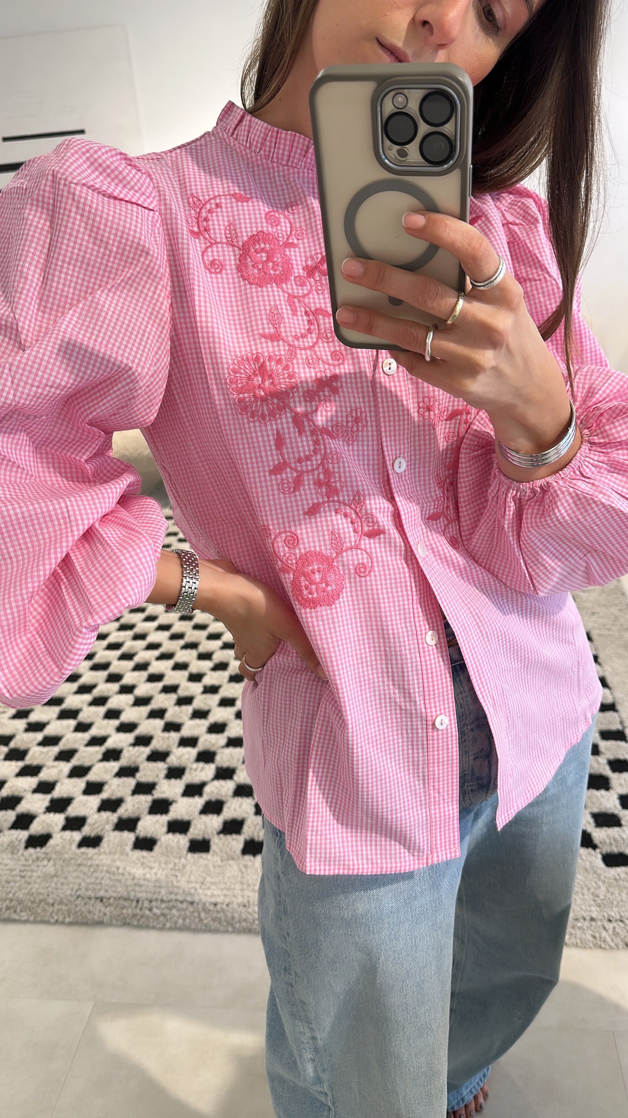 Sophie Bluse bestickt in Pink