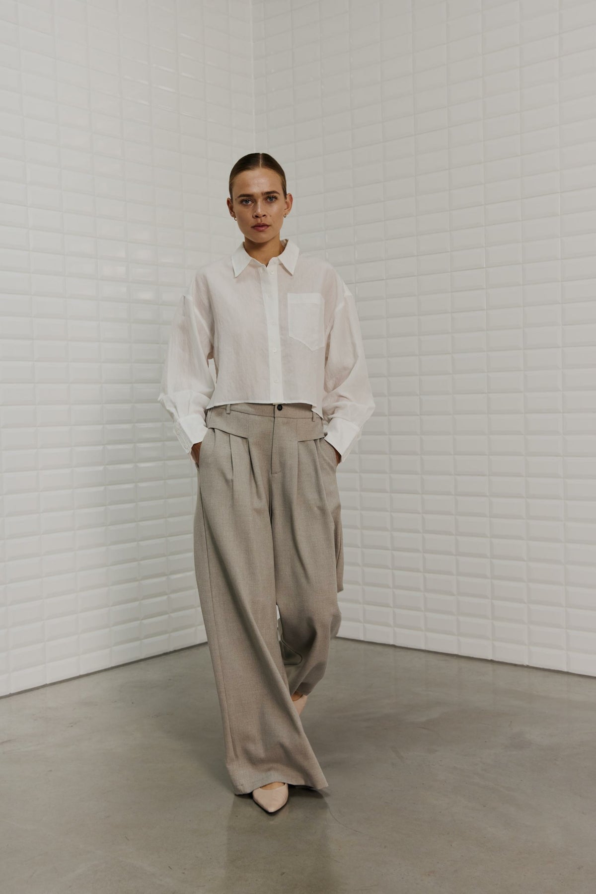 With Black Soft Cropped Bluse White