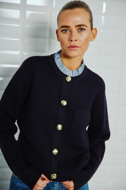 With Black Celeste Cardigan in Navy
