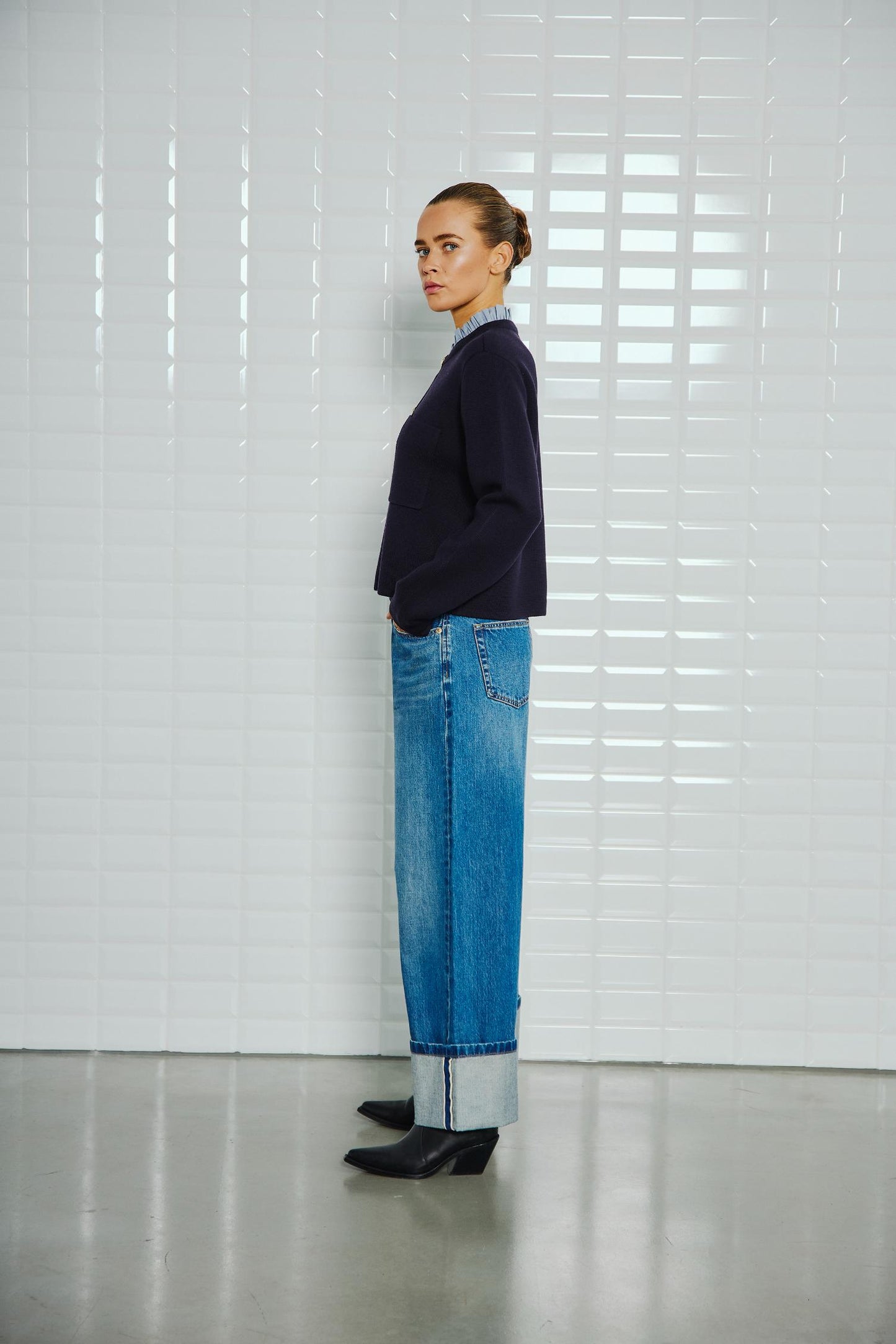 With Black Celeste Cardigan in Navy