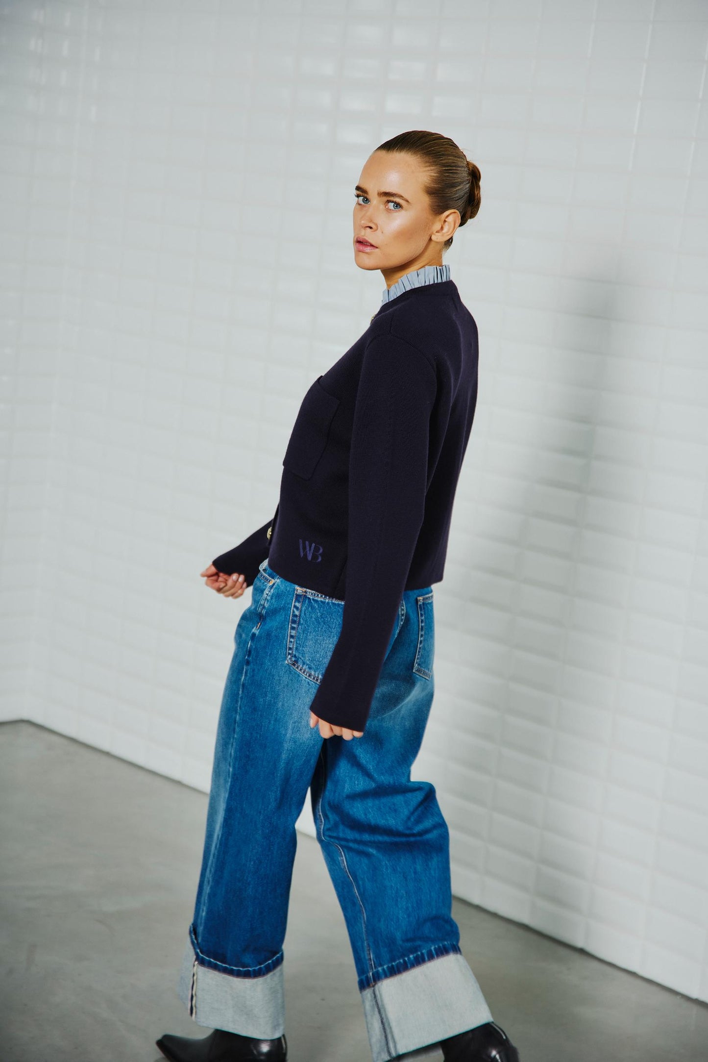With Black Celeste Cardigan in Navy