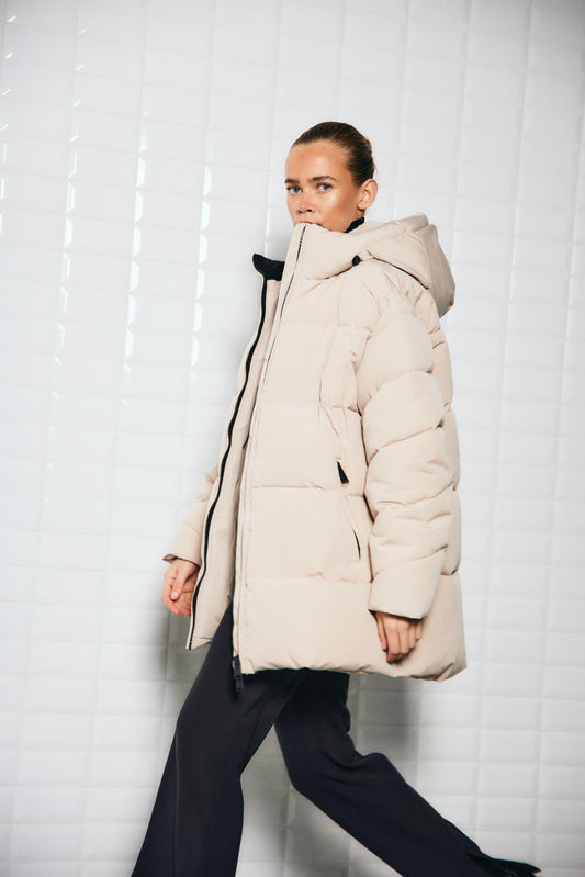 With Black Glorian 3/4 Puffer Coat in Frosted Almond
