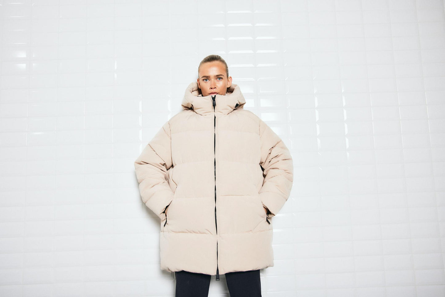 With Black Glorian 3/4 Puffer Coat in Frosted Almond