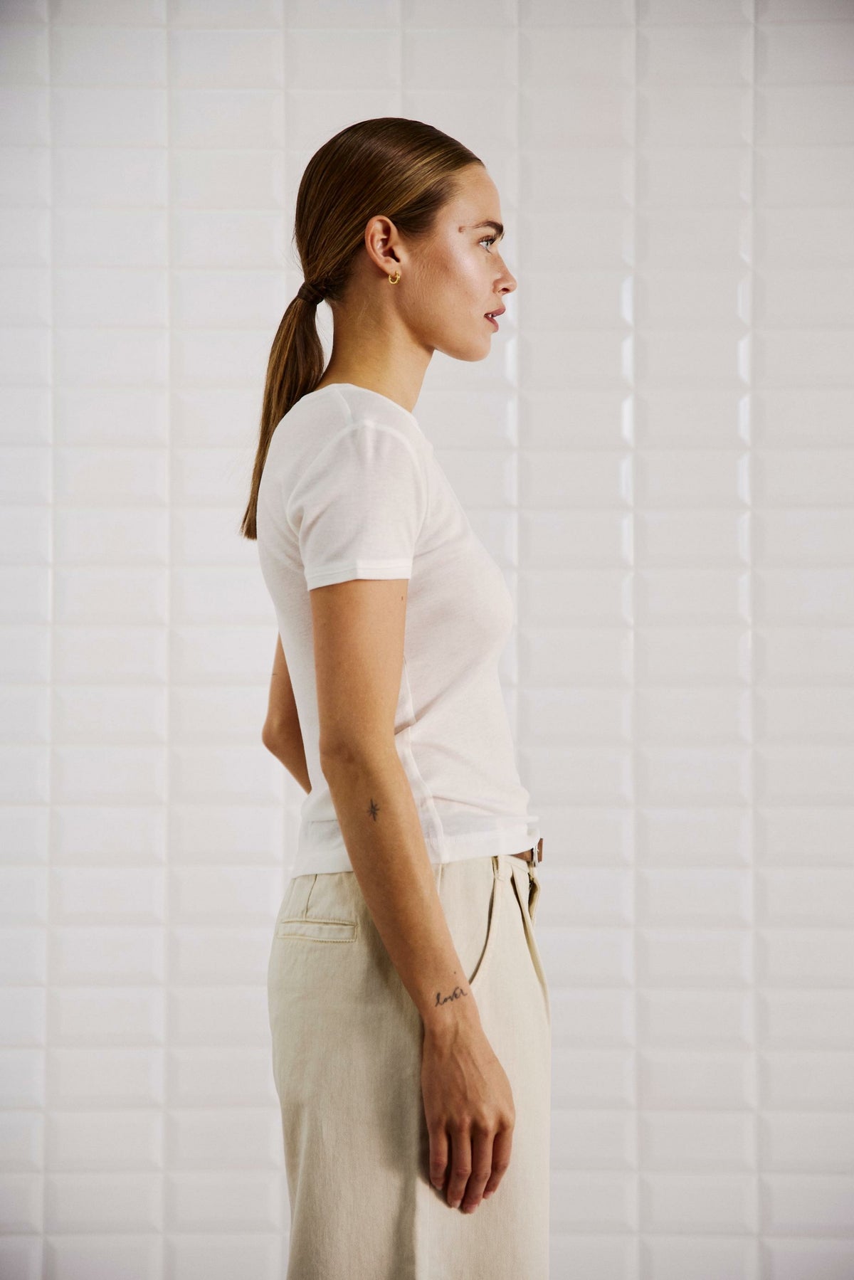With Black Heather T-Shirt Cream White