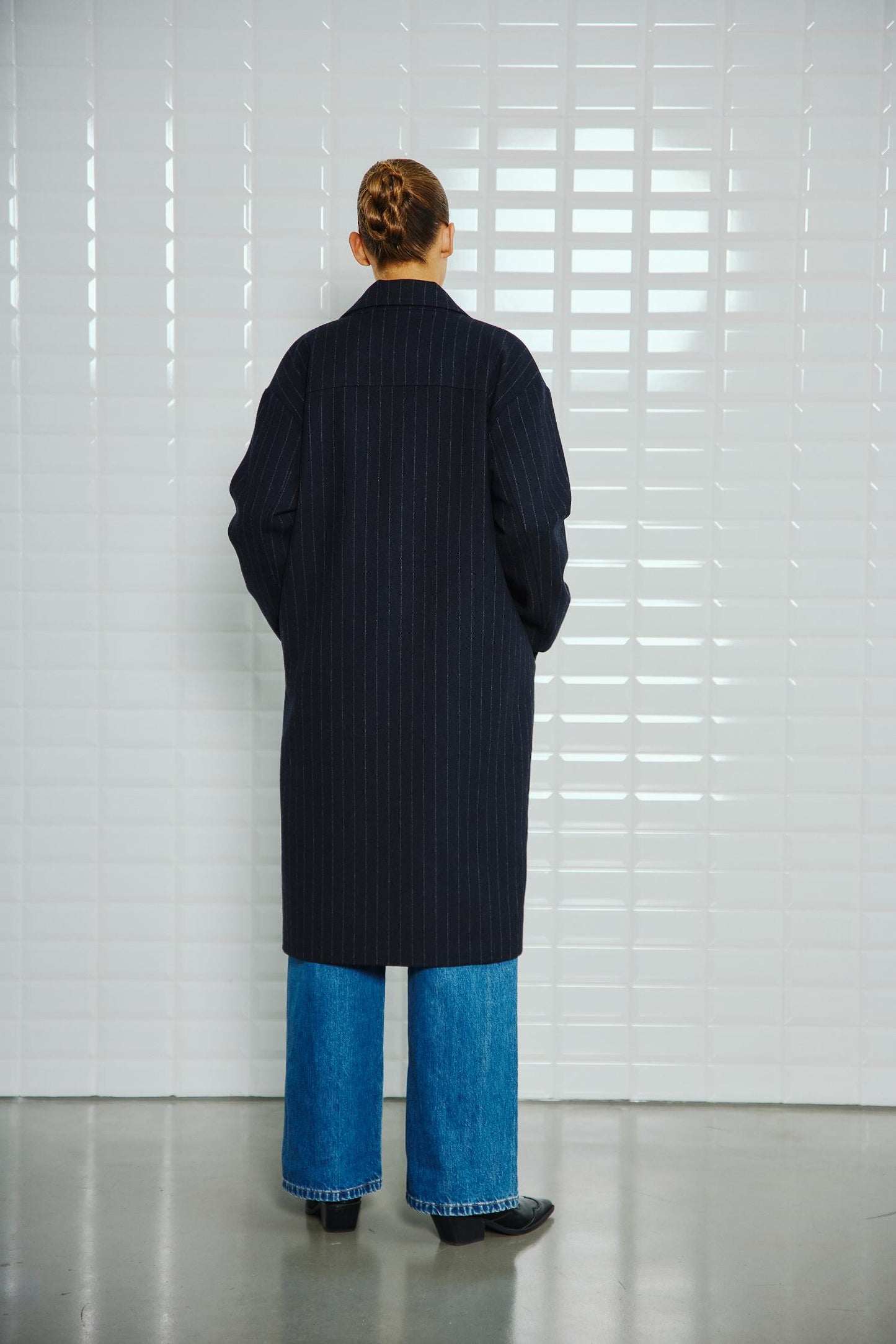 With Black Vista Wollmantel in Navy Stripes