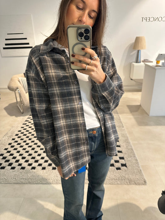 Bluse Flanell in Grau/ Blau