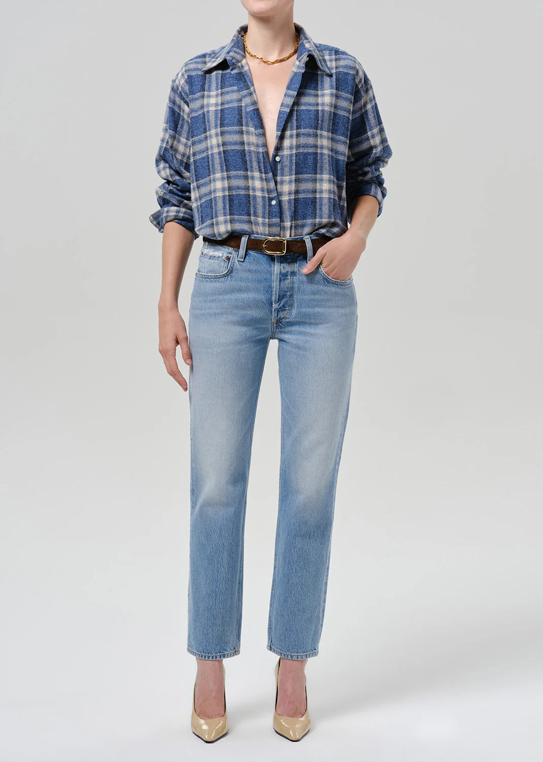 Citizens of Humanity Cropped Flanell Bluse in Kariert