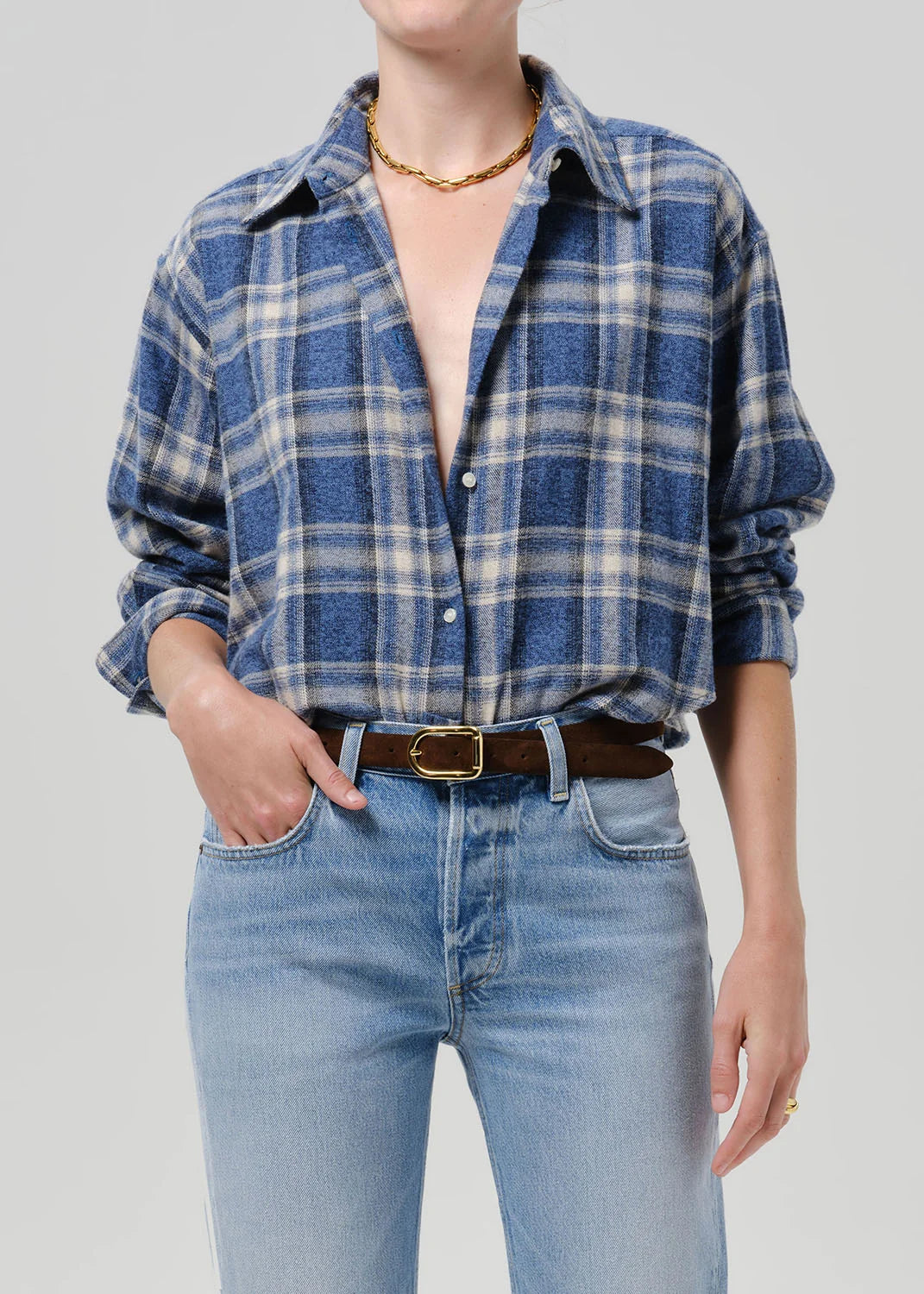Citizens of Humanity Cropped Flanell Bluse in Kariert