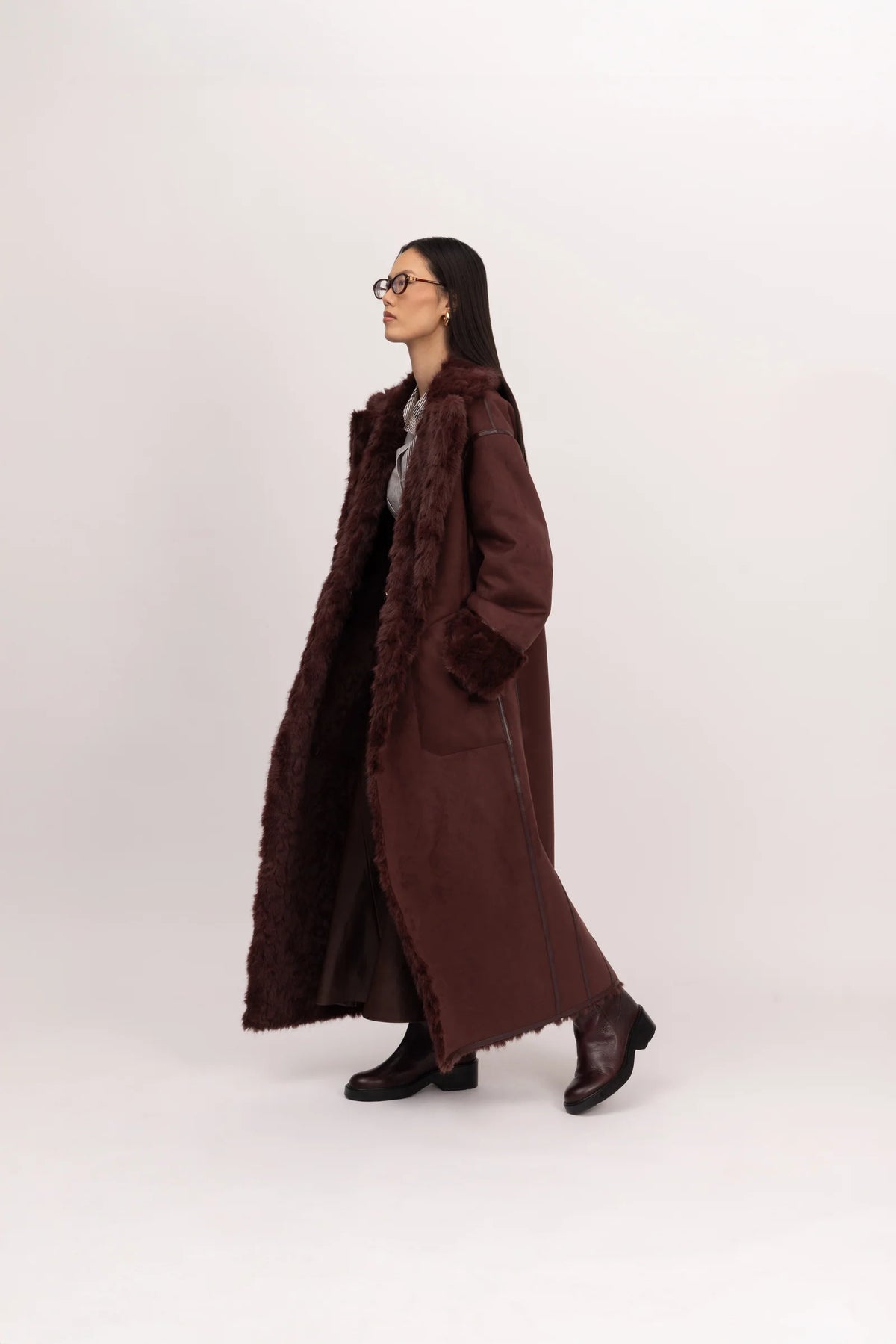 Urban Code Fake Fur Wendemantel Burgund
