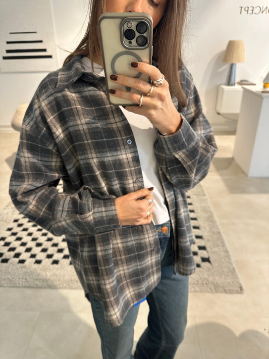 Bluse Flanell in Grau/ Blau
