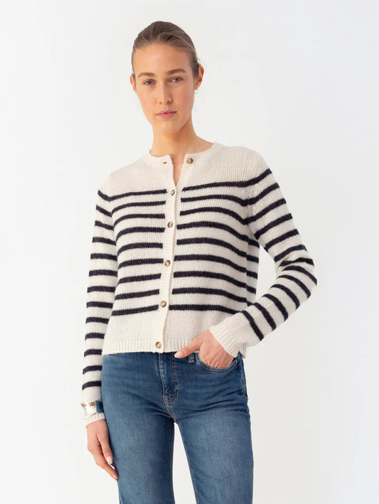 Anna v. Berg Feline Cardigan in Creamcheese/Deep Blue