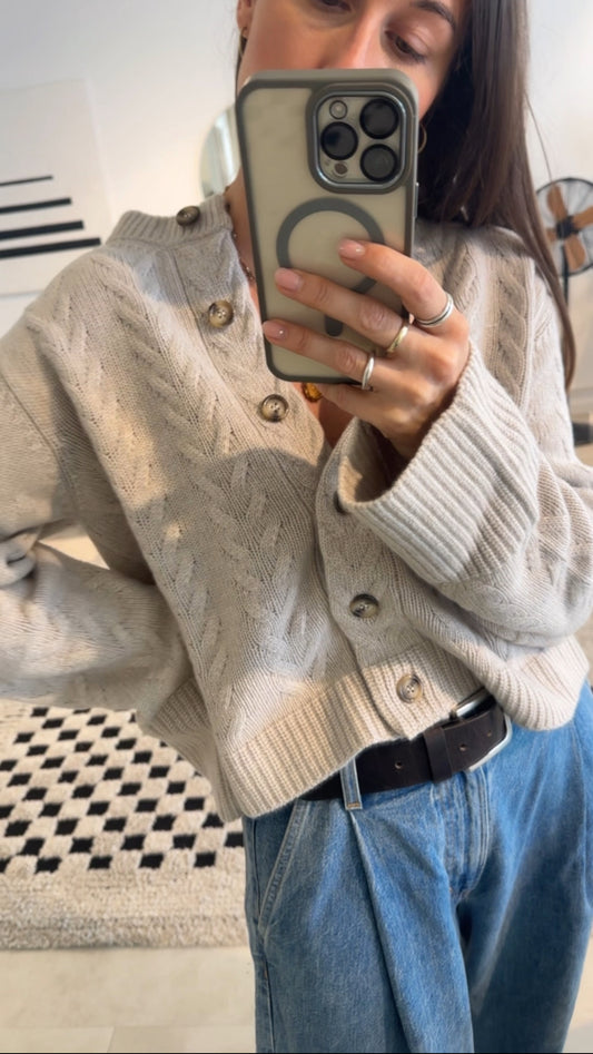 Anna v. Berg Lilly Cable Cardigan in Sand