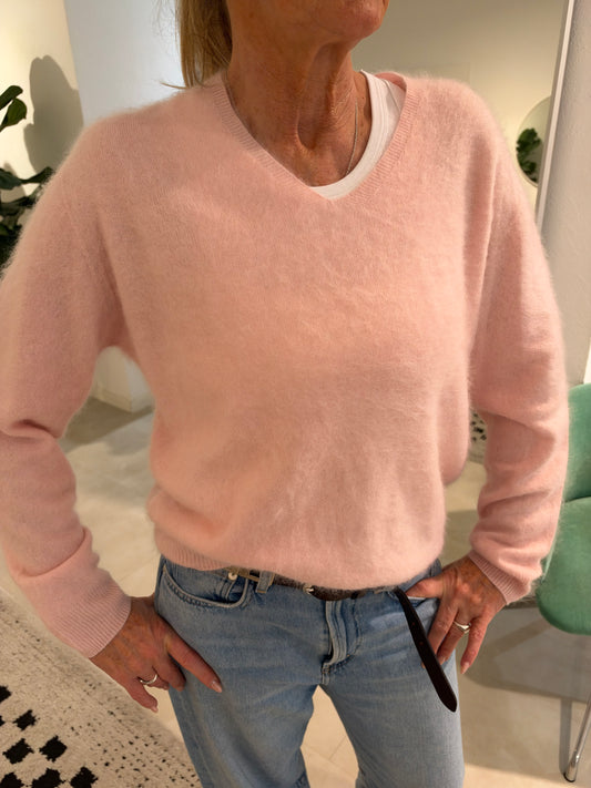 Fiona Brushed Kaschmir V-Neck in Rose