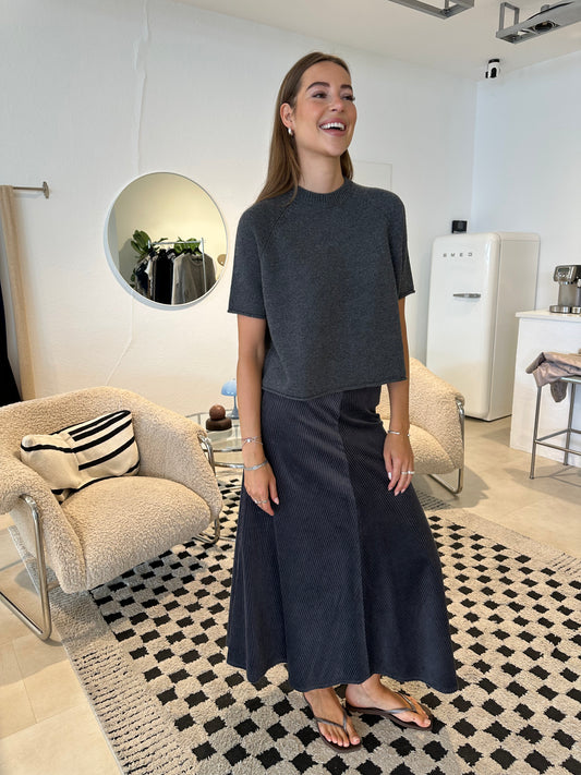 Susanne Bommer Rock Cordsamt in Grau/Blau beidseitig zu tragen