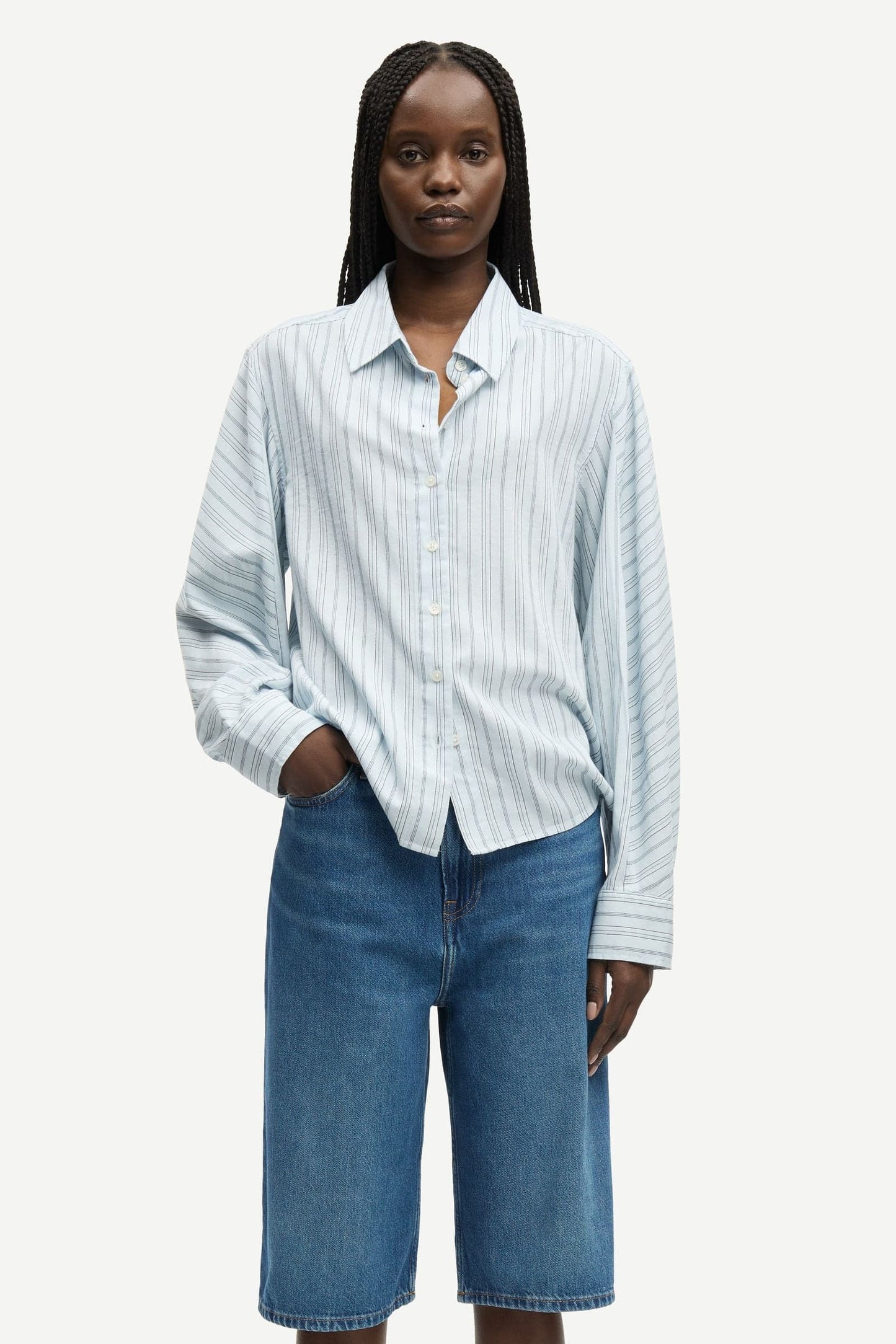 Samsoe Samsoe Sania Bluse Hellblau Gestreift
