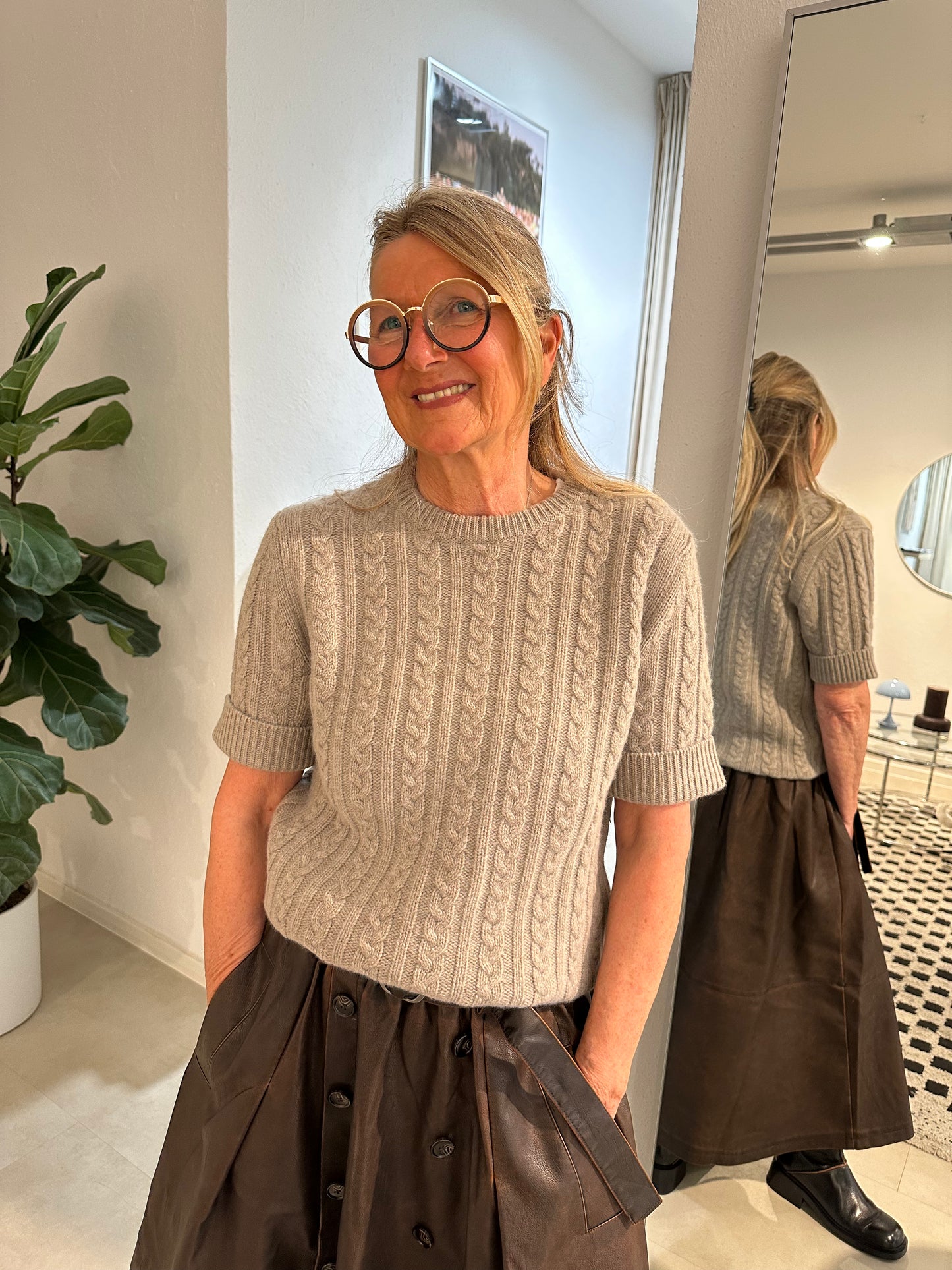 Prinz Berlin Cable Halbarm Sweater in Taupe