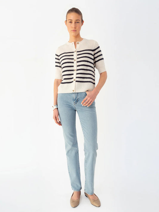 Anna v. Berg Louise Cardigan in Creamcheese/Deep Blue