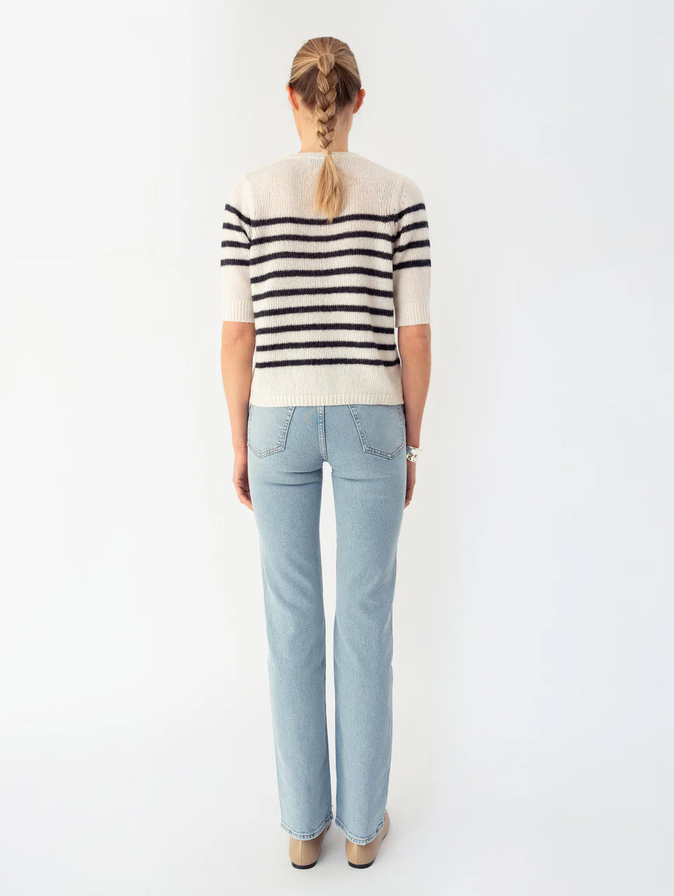 Anna v. Berg Louise Cardigan in Creamcheese/Deep Blue
