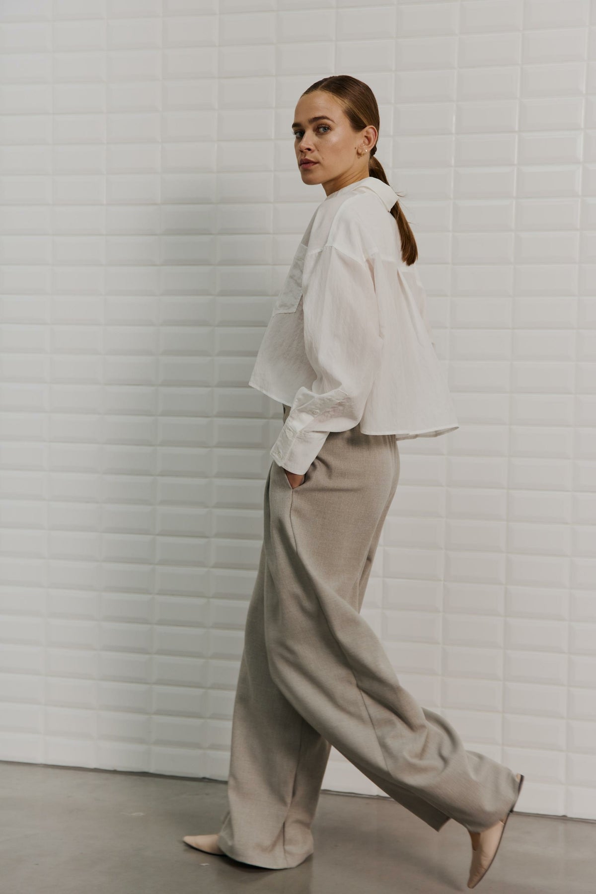With Black Soft Cropped Bluse White