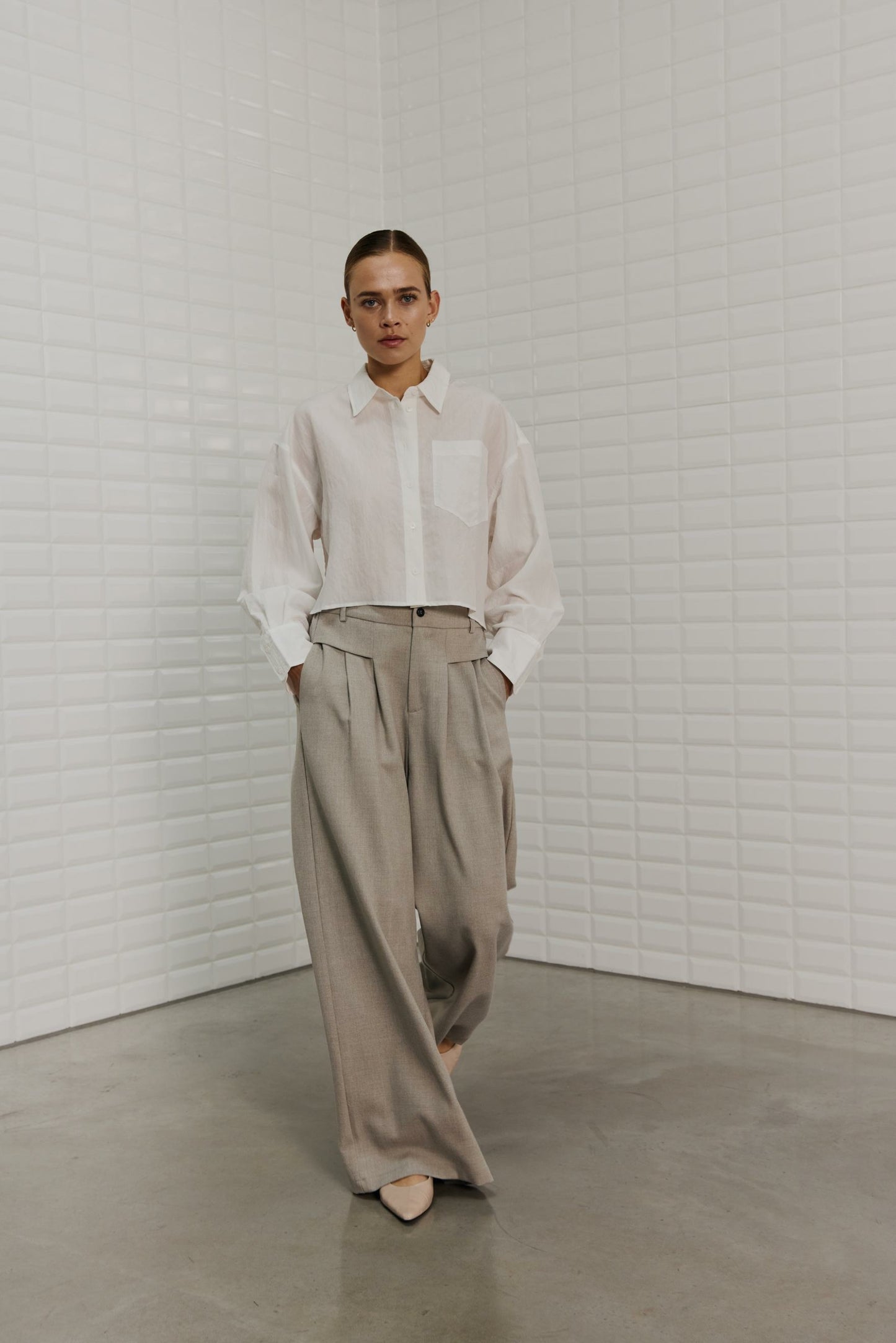 With Black Soft Cropped Bluse White