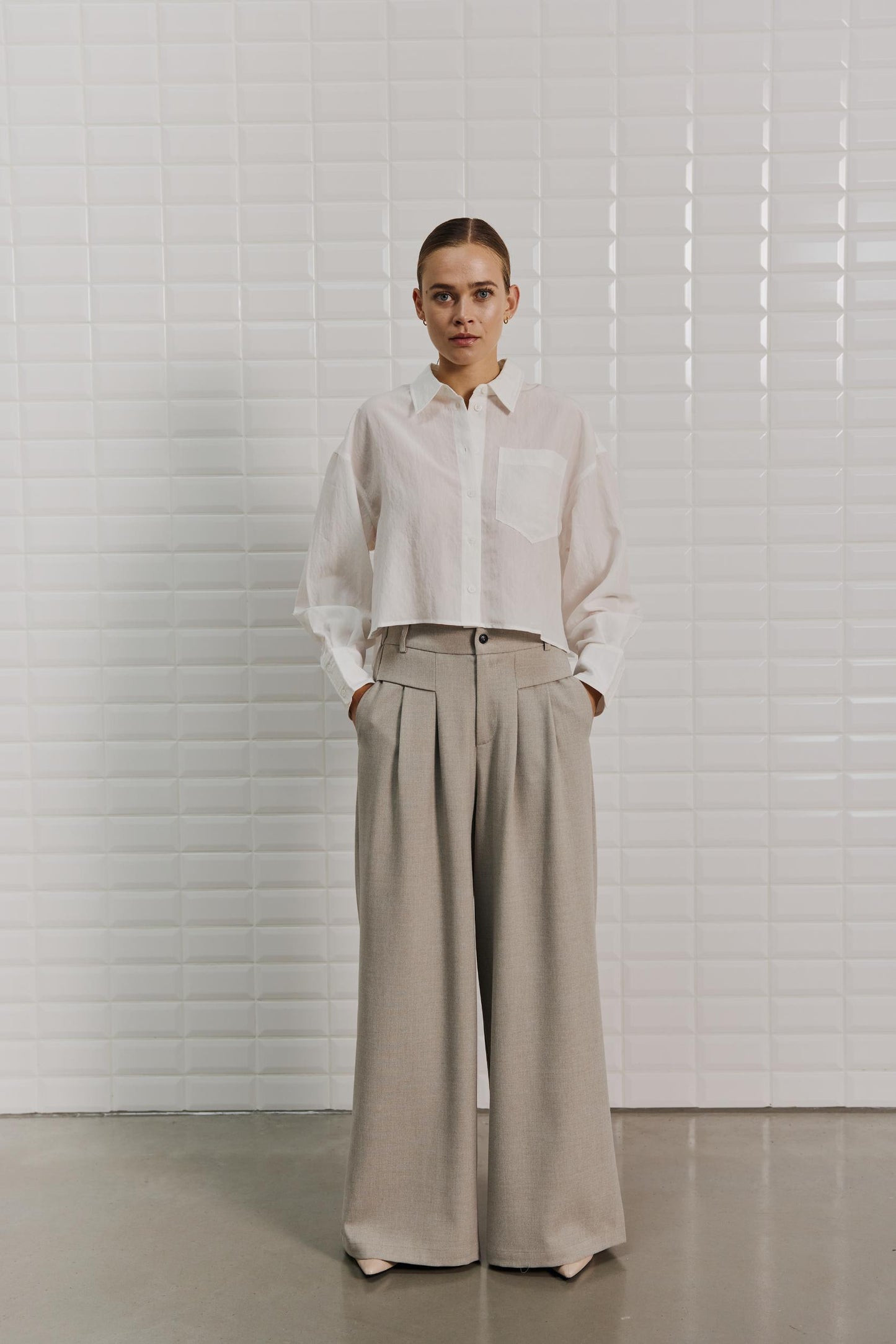 With Black Soft Cropped Bluse White