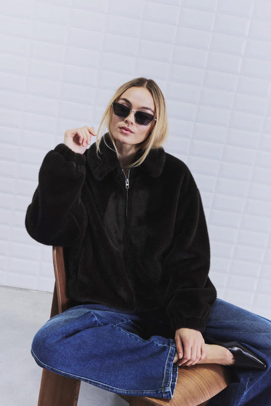With Black Faux Fur Jacke Schoko
