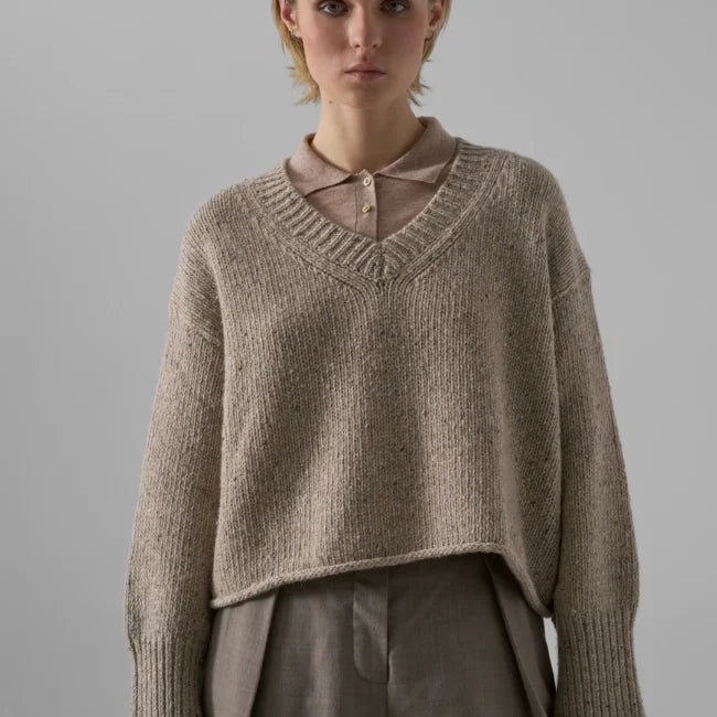 Leap Concept Isabella V Neck Pullover in sand