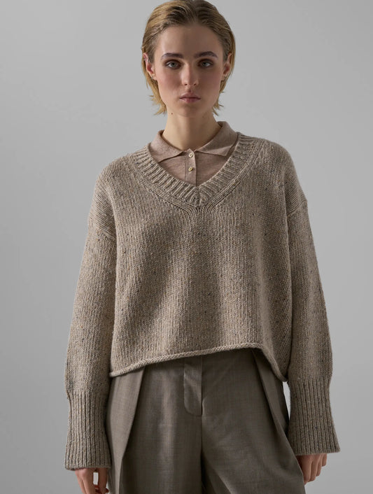 Leap Concept Isabella V Neck Pullover in sand